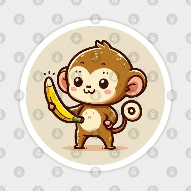 cute monkey finds banana Magnet by fikriamrullah